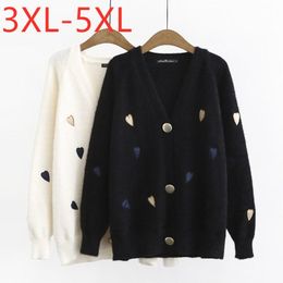 Women's Knits & Tees Ladies Autumn Winter Plus Size Knit Sweater Jacket For Women Large Long Sleeve Velvet Black Button Cardigan Coat 3XL 4X