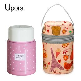 UPORS Food Thermos with Bag BPA-free Stainless Steel Vacuum Thermos Food Jar Soup Container Lunch Box for Kids 350ml T200902