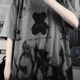 Black Cartoon Ulzzang Femme Loose Summer Oversized T Shirt Women Clothing Harajuku Short Sleeve Tops Tee Hip Hop T-Shirt Girl 220812