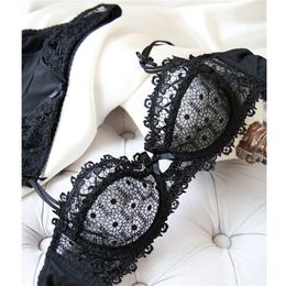 fashion summer sexy lace white ultra thin bra breathable gauze deep V neck women s push up underwear set Y200708