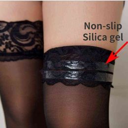 Sexy Lace Stockings Transparent Sexy Knee High Socks Thigh High Long Socks Stockings with Anti-slip Stocking for Women Erotic T220808