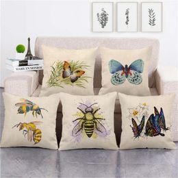 Pillow Case Fuwatacchi Butterfly Bees Po Linen 45x45cm Printed Cushion Cover Decorative Pillowcases For Home Sofa Window SeatPillow
