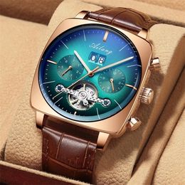 AILANG famous brand watch montre automatique luxe chronograph Square Large Dial Watch Hollow Waterproof mens fashion watches 220407