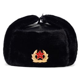 Berets Soviet Army Military Badge Russian Pilot Hat Catcher Cavalry Winter Artificial Fur Earmuffs Men's Snow HatBerets BeretsBerets