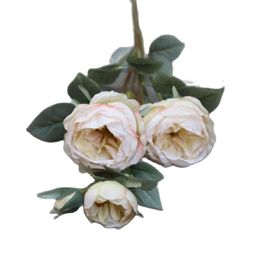 ONE Faux Flowers Long Stem Oil Painting Rosa 4 Heads per Piece Simulation Autumn Rose for Wedding Centrepieces