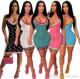 Womens Dress New High Elastic Moon Print Low Cut Tight Sexy Colour Matching Suspender Dress Plus Size S-5XL