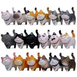 18PCS Wholesale Cartoon Cute Pet Tie Shorthair Cat Maine Coon PVC Anime Mini Figures Landscape Decoration Toys Doll For Baby Gift