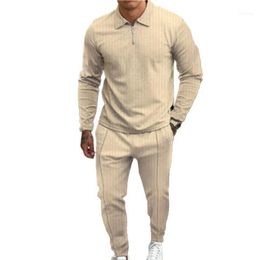 Men's Tracksuits Pants Suit 2022 Turn-down Collar Top Pullover Sweat Absorption Solid Colour Long Sleeve Sweatshirt For Autumn