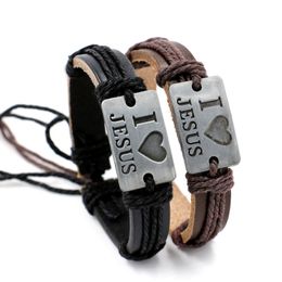 I Love Jesus Bracelets Letter ID Leather Rope Bracelet Bangle Cuff Wristband for Men Women Fashion Jewellery