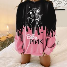 Black Pink Graffiti Funny Skull Print Naughty Girls Oversized Hoodie Sweatshirt Women Autumn Fashion Loose Casual Pullovers 201202