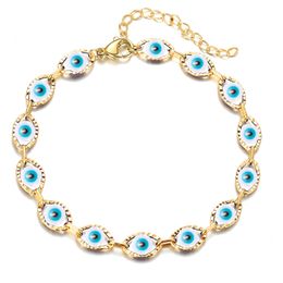 Oval Evil Blue Eye Charm Bracelet High Quality Gold Silver Color Brass Chain Bracelets for Women Men Prayer Jewelry