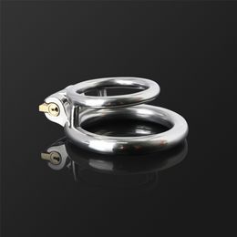 Stainless Steel Chastity Training Ring Locking Double Cock Ball Stretcher Penis Exercise Scrotum Cage With Lock 220520