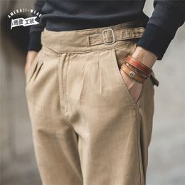 Men's Pants Maden Elastic Casual Cargo Work Pant Vintage High Waist Classic Straight Trousers Autumn Winter Male Bottoms 220826