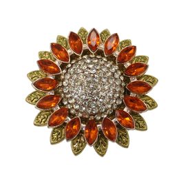 Gold Tone Sunflower Flat Back Flower Brooches for Women Rhinestone Crystal Pin Brooch for Wedding Bouquet