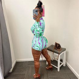 Women's Tracksuits Print Silky Glossy Satin Two Piece Set Women Fashion Long Sleeve Shirt Lace Up Crop Top Shorts Summer Autumn SuitWomen's