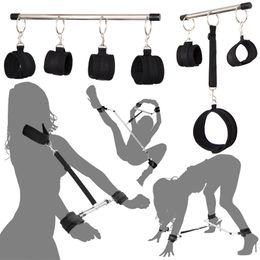 BDSM Bondage Metal Spreader Bar sexy Handcuffs Ankle Cuff Neck Collar Restraint Set Slave Shackles Erotic Game Tool For Women