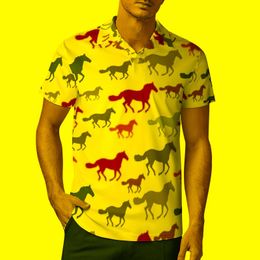 Men's Polos Colourful Horses Casual Shirt Cartoon Horse Pattern T-Shirts Short-Sleeve Beach Stylish Oversized -Shirts GiftMen's Men'sMen's