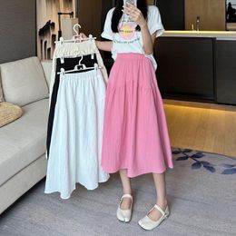 Skirts Fashion Pink Skirt Women Summer 2022 High Wasit A Line Midi Length Female Korean All Match White Faldas MujerSkirts