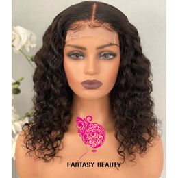 Short Bob 13x3 Transparent Lace Front Synthetic Hair Wigs Natural Black Glueless Bouncy Curly #2 Brown Synthetic Wigss for Women