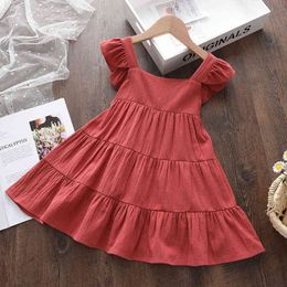Sweet Baby Girls Dresses 2022 New Fashion Formal Dress Sleeveless Solid Colour Skirt Stitching Casual Children Clothing Y220510