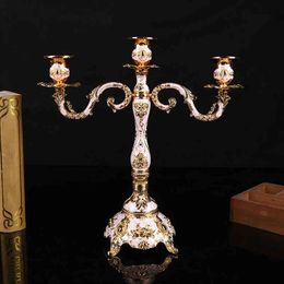 5 candle candelabra UK - Noble Metal Candle Holder 3 5 Arms Candelabra Dining Room Church Candelabrum H220419