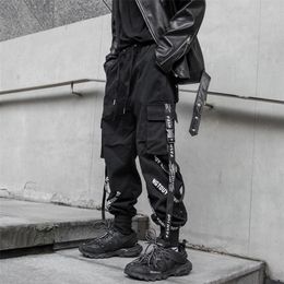 HOUZHOU Black Cargo Pants Men Joggers Trousers for Jogging Japanese Streetwear Hip Hop Hippie Techwear Gothic Ribbon 220330