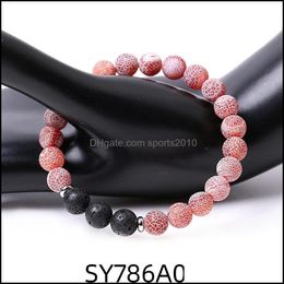 Arts And Crafts 8Mm Red Weathered Agate Stone Beaded Strand Bracelet Lava Round Beads Bracelets Healing Energy Yoga Bracele Sports2010 Dhcel