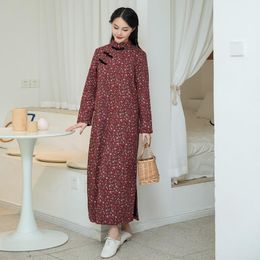 Casual Dresses Johnature Women Cotton Linen Stand Long Sleeve Button Print Floral Loose Clothing 2022 Autumn Chinese Style DressCasual