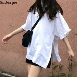 Tshirt Women Girls Solid Short Sleeve Tees Sideslit Harajuku Korean Style Ins Trendy Leisure Simple Allmatch Streetwear Tops 220615