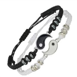 Tai Chi Yin Yang Couple Bracelets Alloy Pendant Adjustable Braid Chain Bracelet Matching Lover Bracelets GC1045