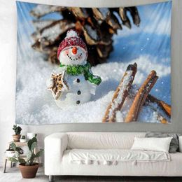 Christmas Wall Carpet Snowman Background Mounting Home Decoration Gift Tapestry Different Sizes J220804