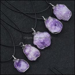 Arts And Crafts Fashion Natural Stone Wire Wrap Irregar Amethyst Crystal Pendant Necklace For Women Jewelry Drop Deli Sports2010 Dhdmk