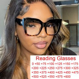 Sunglasses Oversized Clear Black Leopard Reading Glasses Women Vintage Square Eyeglasses Vision Magnifier 1.5 1.75Sunglasses SunglassesSungl