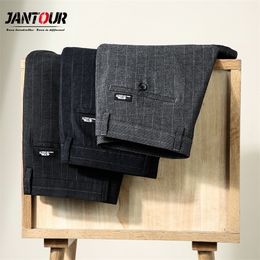 Brand Classic Men Business Pants Fashion stripe Dress Fit Trousers Office Casual Black Formal Suit 220325