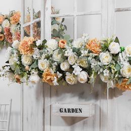artificial arch flowers Canada - Decorative Flowers & Wreaths Luxury Peony Artificial White Rose Row Wall Window Backdrop Decor Table Outdoor Wedding Hanging Garland Arches