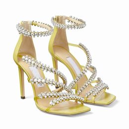 Premium Women's Sandals Strap Crystal Rhinestone Ladies High Heels Party Wedding Dress Summer Gladiator Sandal Strap Box