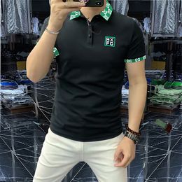 Summer New Men's Polo Shirt Contrast Colour Lapel Letter Embroidery Design Trend Short Sleeve Slim Business Men Thin Cotton Polos Black White M-4XL