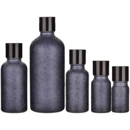 Empty Cracked Ice Pattern Refillable Bottle Black Cap With Inner Plug Glass Essence Emulsion Vials Portable Cosmetic Container 5ML 10ML 15ML 20ML 30ML 50ML 100ML