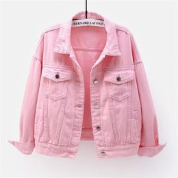 Women's Jackets Women's Denim Jacket Spring Autumn Short Coat Pink Jean Casual Tops Purple Yellow White Loose OuterwearWomen's