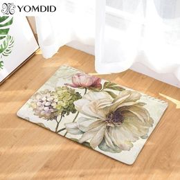 Retro floral printing mats Flannel AntiSlip Waterproof DoorMat Vintage Flower Carpets Bedroom Kitchen Rugs Home Decorative Mats Y200527