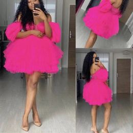 Hot Pink Mini Skirt Prom Dresses For Women Tired Puffy Strapless Short Evening Gown Custom Made Cocktail Gowns Robes De Soirée