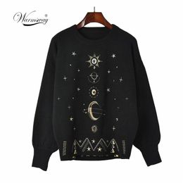 Design Starry Sky Embroidery Sweater High-End Autumn Winter Loose Jumper Women Sweater Pullover Knit Top Runway C-055 201223