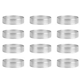 12 Pack Stainless Steel Tart Rings Perforated Cake Mousse Ring Ring Mold Round Baking Tools 6cm 220601