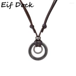 Pendant Necklaces Eif Dock Men Leather Necklace & Pendants Retro Long Black Brown Rope Chain Adjustable Double Circle Alloy Jewellery Wome