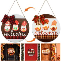 Decorative Flowers & Wreaths Wood Christmas Sign Front Door Decoration Double Side Holiday Gnome Hanging SignDecorative