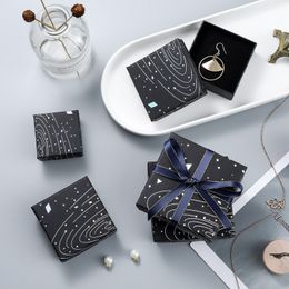 1pcs Cardboard Jewelry Black Boxes Set Gifts Present starry sky laser Storage Display Boxes For Necklaces Bracelets Earrings Rings Necklace Square