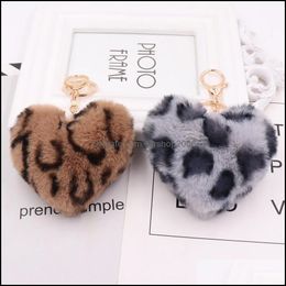Key Rings Jewelry Leopard Love Fluffy Ball Soft And Fuzzy Pompom Keyfobs Holder Lady Fashion Pendant Cute Heart Pompoms Keyr Dhuoj