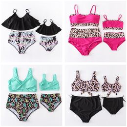 Girlymax Summer Baby Girls Children Clothes Mommy & Me Stripe Floral Leopard Swimsuit Bikini Boutique Set Kids Clothing 220803