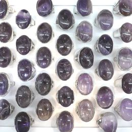 50pcs/Lot Oval Shape Natural Amethyst Rings With Big Precious Stone For Women