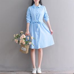 Casual Dresses Autumn Fashion Cotton Linen Dress 2022 Long Sleeve Embroidered Floral For WomenCasual